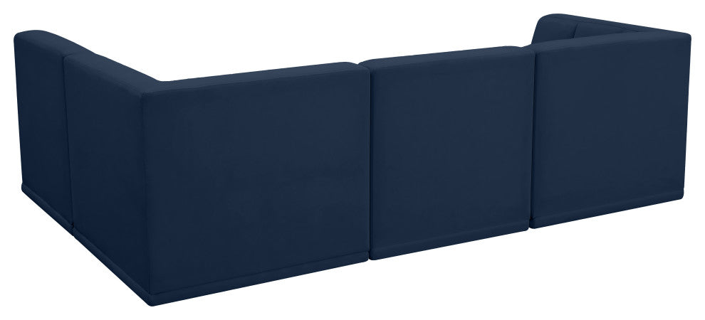 Relax Velvet Upholstered 4-Piece L-Shaped Modular Sectional, Navy