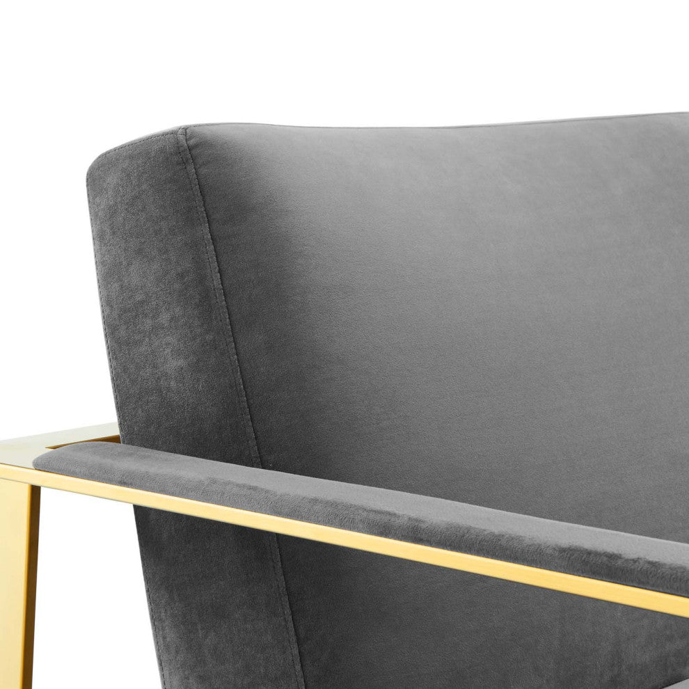 Accent Chair, Velvet, Metal, Gold Gray, Modern, Living Lounge Hospitality