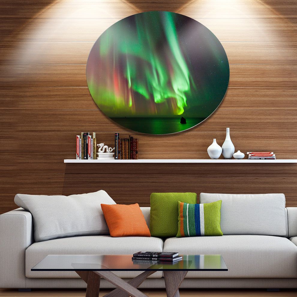 Green Northern Lights Aurora, Abstract Disc Metal Wall Art, 11"