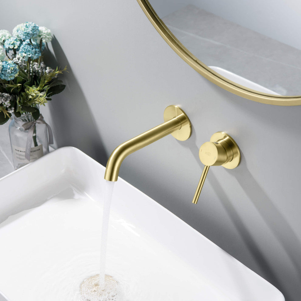 Circular Single Handle Wall Mounted Bathroom Sink Faucet, Brushed Gold