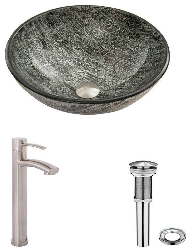 Giovanni 17"L x 17"W Glass Vessel Sink and Milo 13"H Faucet Set
