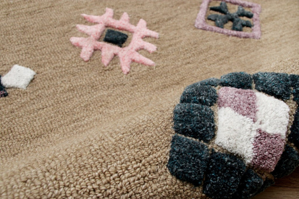 7" Round Taupe Boho Chic Motif Area Rug