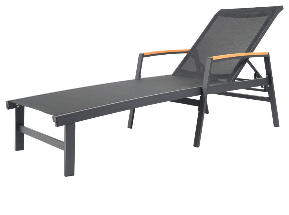GDF Studio Outdoor Mesh and Aluminum Chaise Lounge, Black, Set of 2