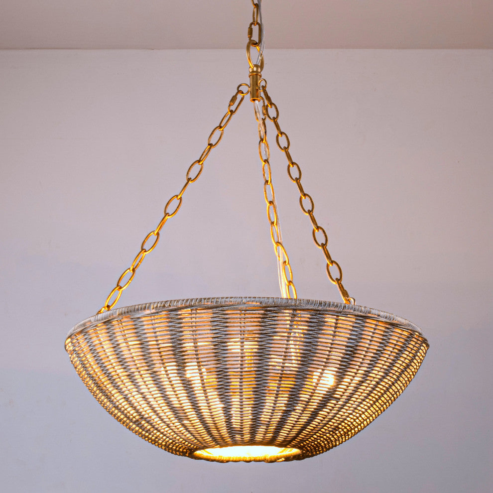 19.69-inch Beige Farmhouse Rattan 3-Light Chandeliers