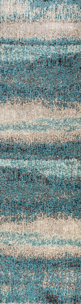 Contemporary POP Modern Abstract Vintage Area Rug, Cream/Turquoise, 2 X 8