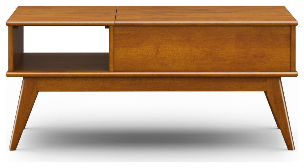 Draper Solid Hardwood Lift Top Coffee Table, Teak Brown