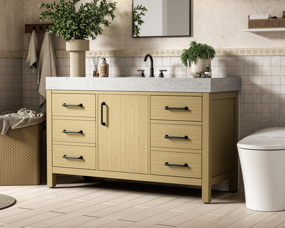 Home Living 54" Single Bathroom Vanity, Honey Brown