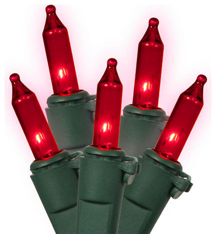 Mini Christmas Lights, Green Wire, Red