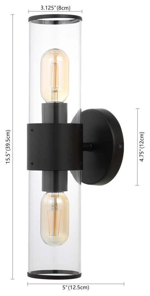 Quinn 15.5" 2-Light Modern Iron/Acrylic LED Sconce, Oil Rubbed Bronze/Clear