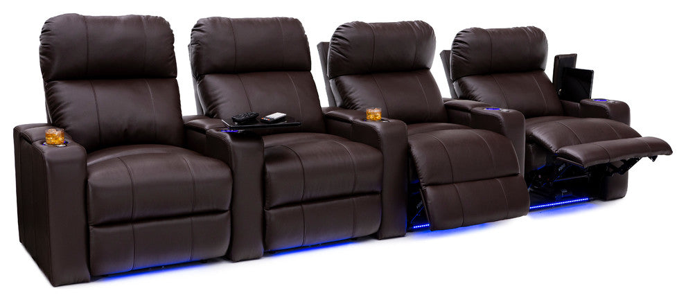 Seatcraft Julius Home Theater Seats, Leather, Brown, 4-Seats