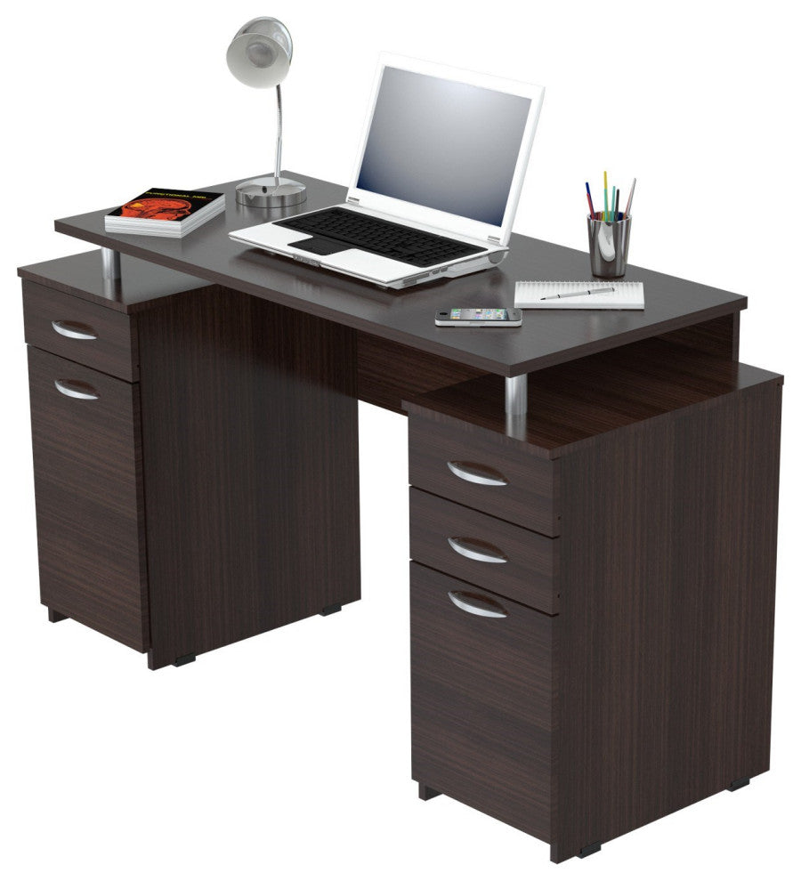 HomeRoots Espresso Finish Wood Computer Desk with Four Drawers
