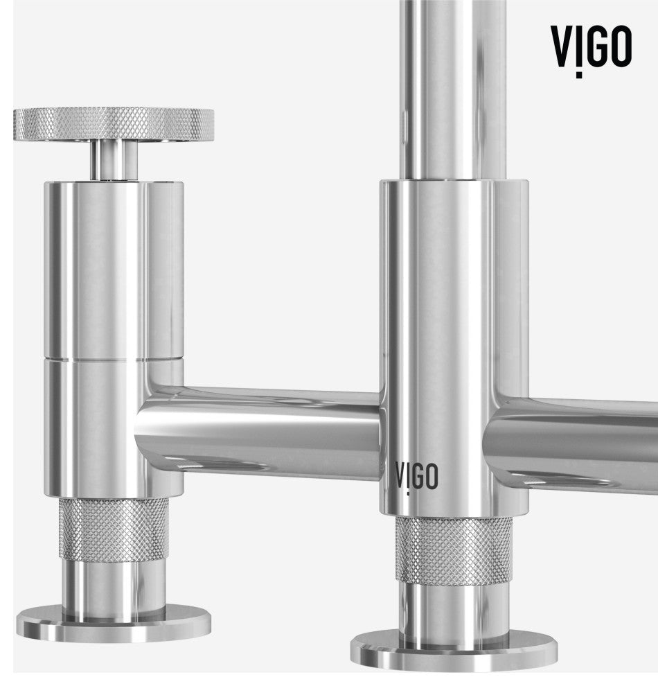 VIGO Cass 12" H 2-Handle Widespread Bridge Pull-Out Sprayer Kitchen Faucet, Chrome