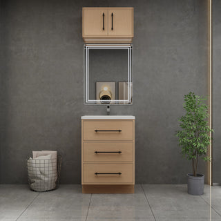 Victoria 24" Solid Wood Bath Vanity, Overhead Cabinet, Yellow Oak