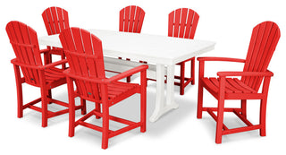 POLYWOOD 7 Piece  Palm Coast Dining Set, Sunset Red / White