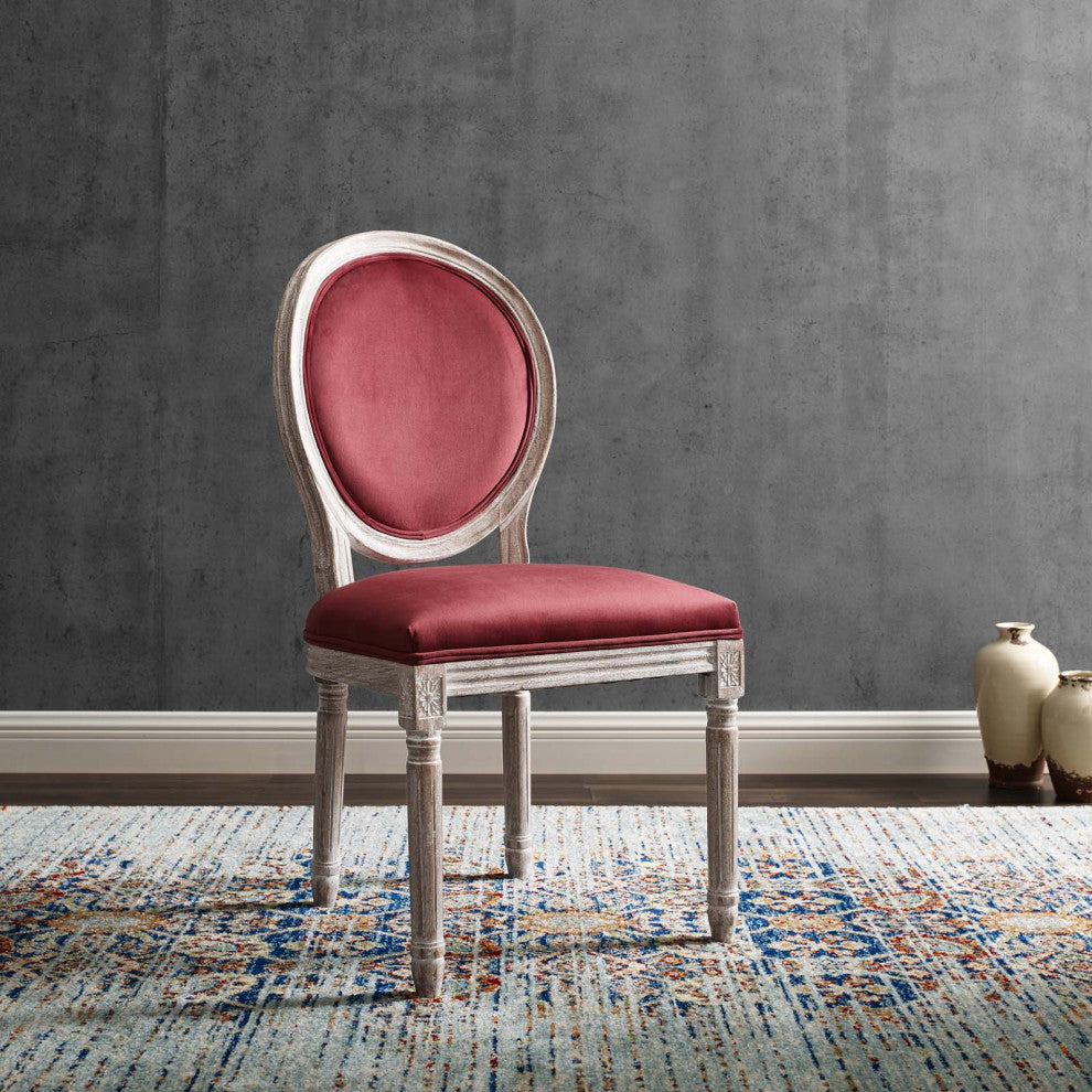 Emanate Vintage French Performance Velvet Dining Side Chair Natural Maroon -4668