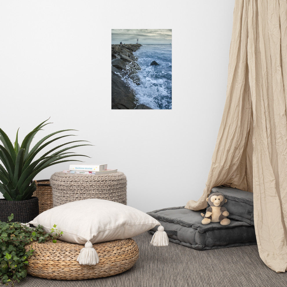 Splashing on the Jetty Landscape Photo Unframed Wall Art Print, 18" X 24"
