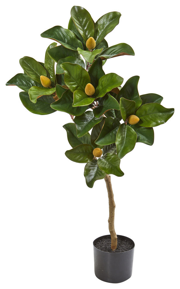 Full view of the artificial magnolia tree on a white background, front-facing and unclipped.