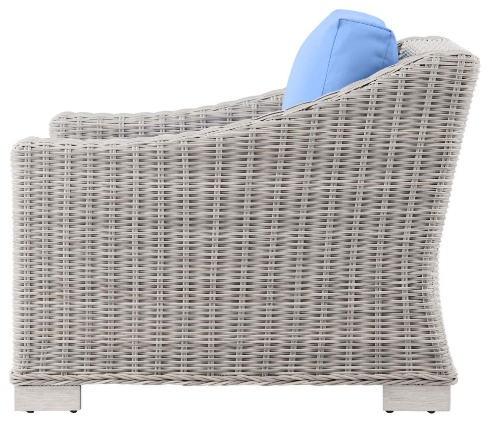 Lounge Sectional Sofa Chair Table Set, Rattan, Wicker, Gray Blue, Outdoor