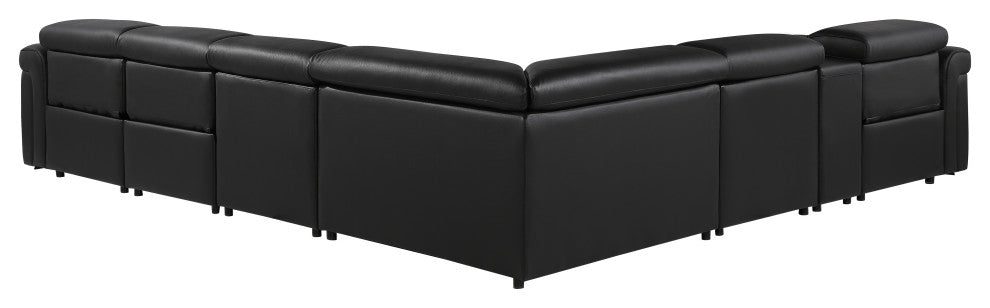 Giovanni 7-Piece 3-Power Reclining Italian Leather Sectional, Black