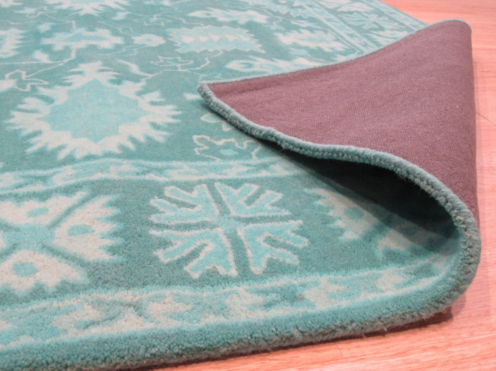 EORC Green Hand-Tufted Wool Overdyed Rug, 7'9x9'9