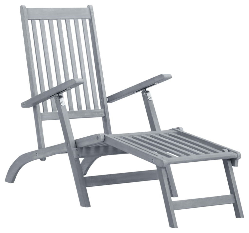 Vidaxl Outdoor Deck Chair With Footrest And Cushion Solid Acacia Wood