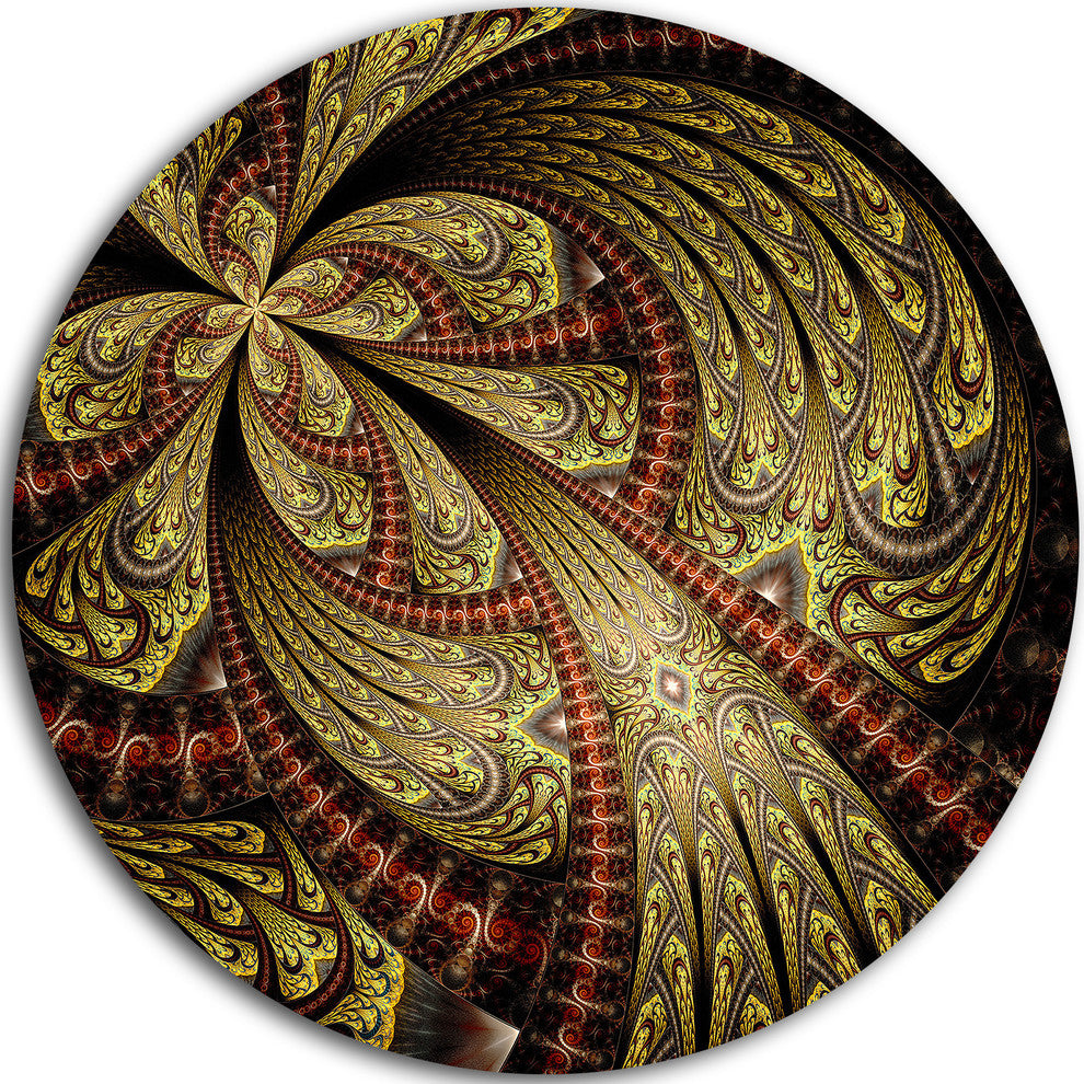 Symmetrical Brown Red Fractal Flower, Floral Round Metal Wall Art, 36"