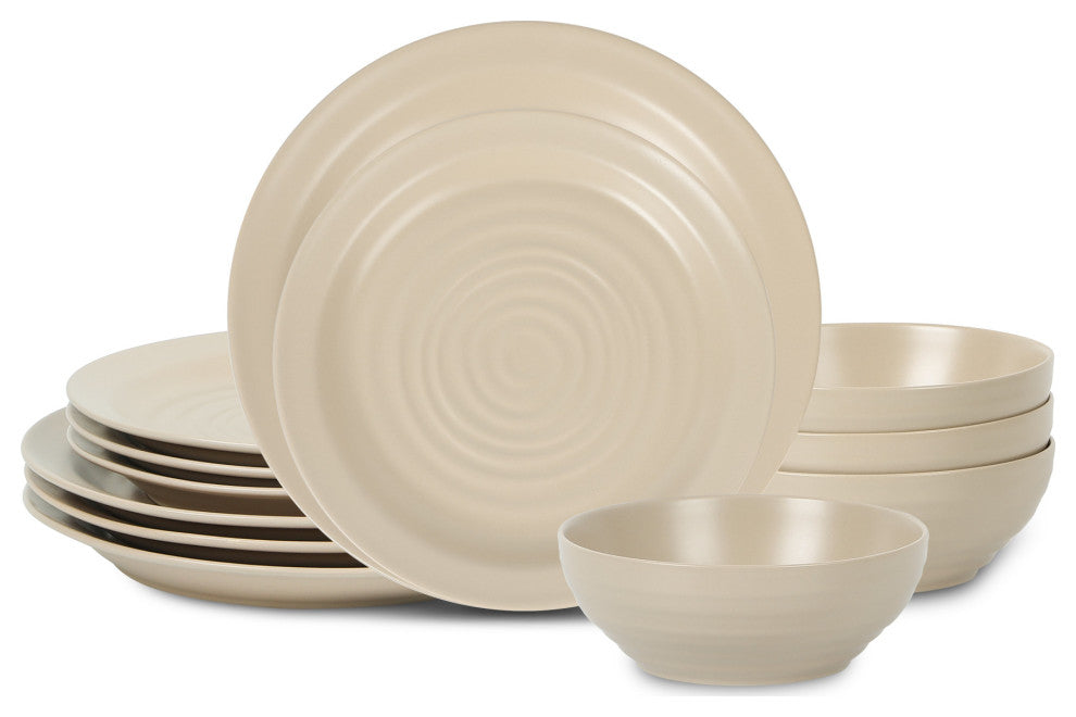 Stone Lain Orbit Stoneware 12-Piece Dinnerware Set, Beige
