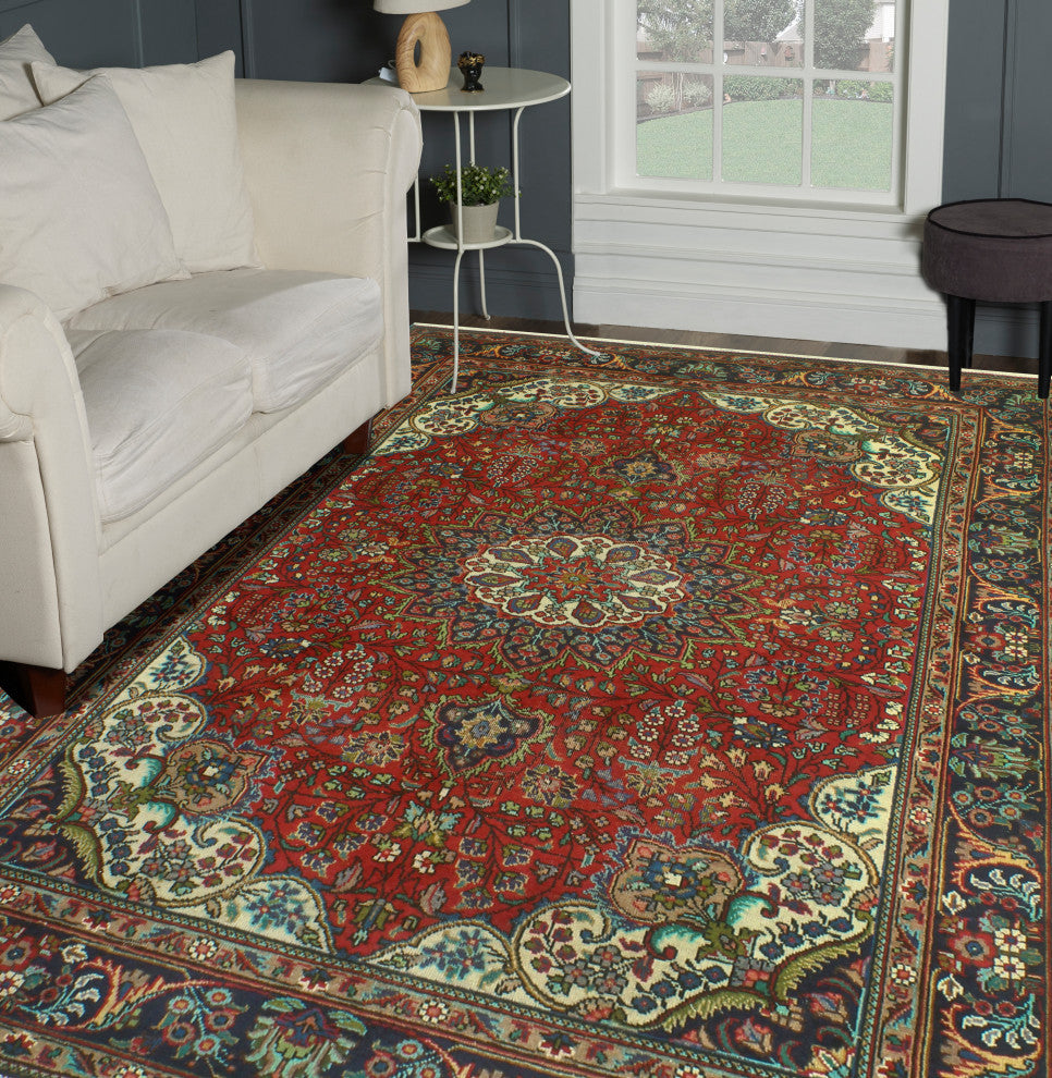 Fine Vintage Distressed Levi Red/Navy Rug, 6'10 x 9'11