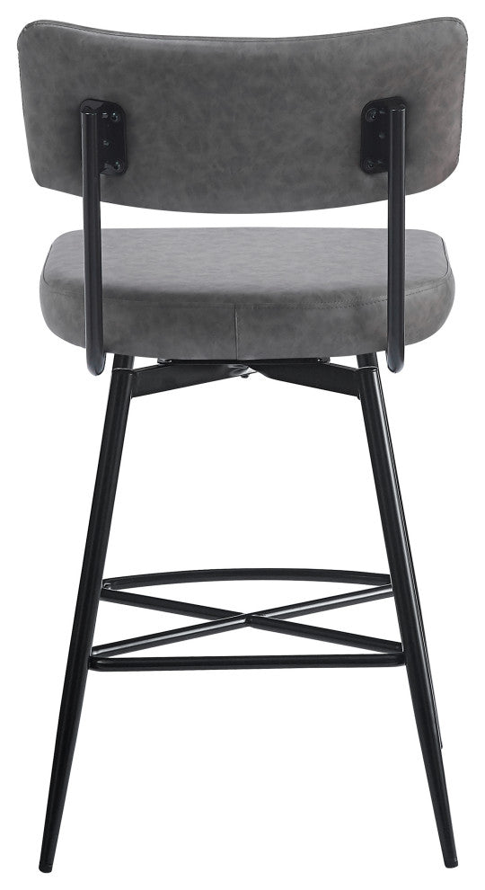 GDF Studio 26" Retro PU Leather Counter Stools, Metal Frame, Set of 2, Gray