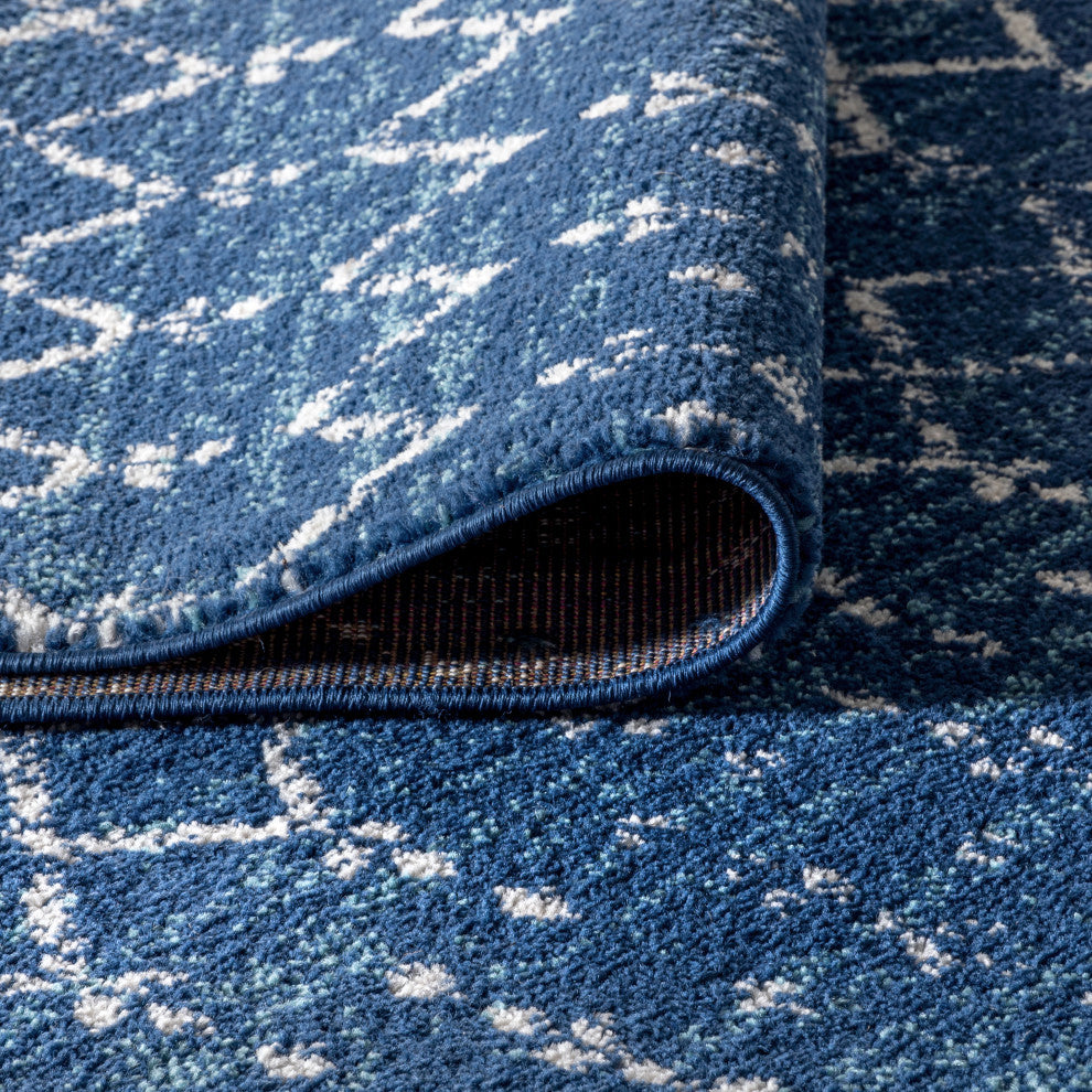 Moroccan HYPE Boho Vintage Diamond Runner Rug, Blue/White, 2 X 10