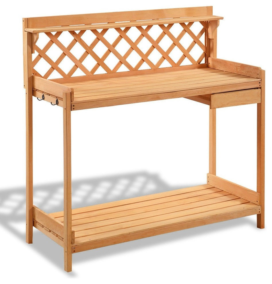 Modern Garden Wood Work Potting Bench Station With Hook