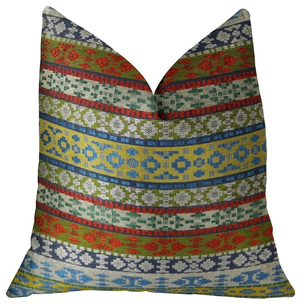 Flower Child White Blue and Red Handmade Luxury Pillow, 26"x26"