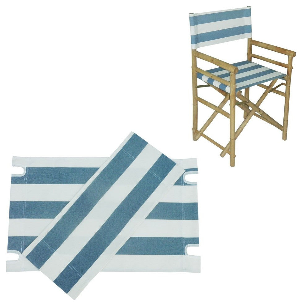 Set of 2 Canvas For Bamboo Director Chair, Blue White Stripe
