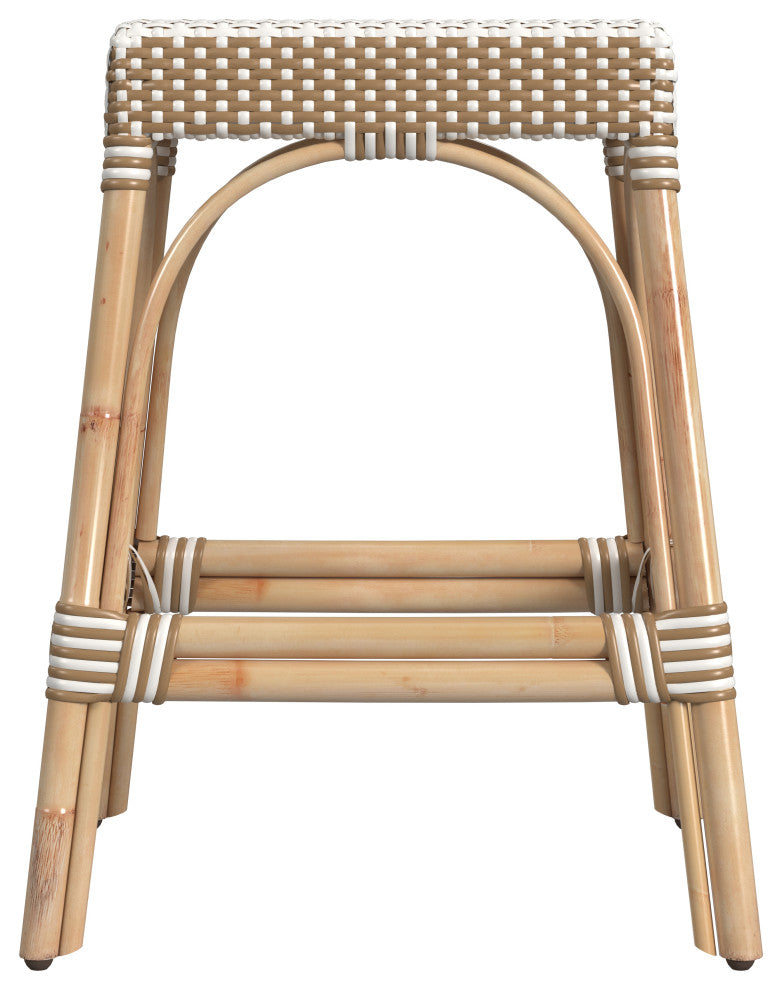 Robias Rectangular Rattan 24.5" Counter Stool, Beige Stripe