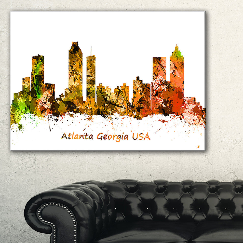 "Atlanta Georgia Skyline" Cityscape Painting Canvas Print, 32"x16"