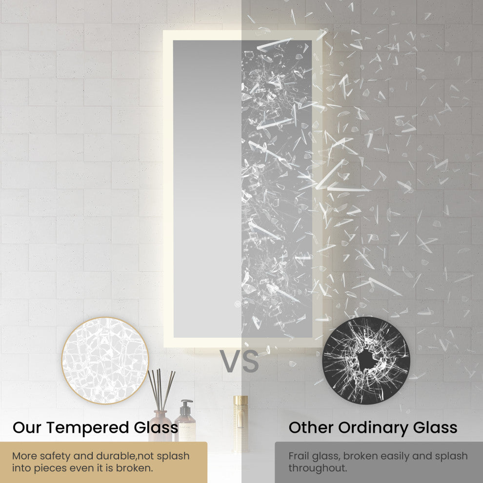 Beijing Rectangular Frameless LED Wall Bath Vanity Mirror, Acrylic, 18"w X 40"h