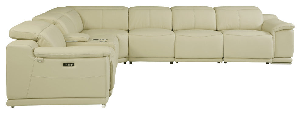 Federico 7-Piece L-Shaped Top Grain Italian Leather Sectional-4 Power Recliners, Beige