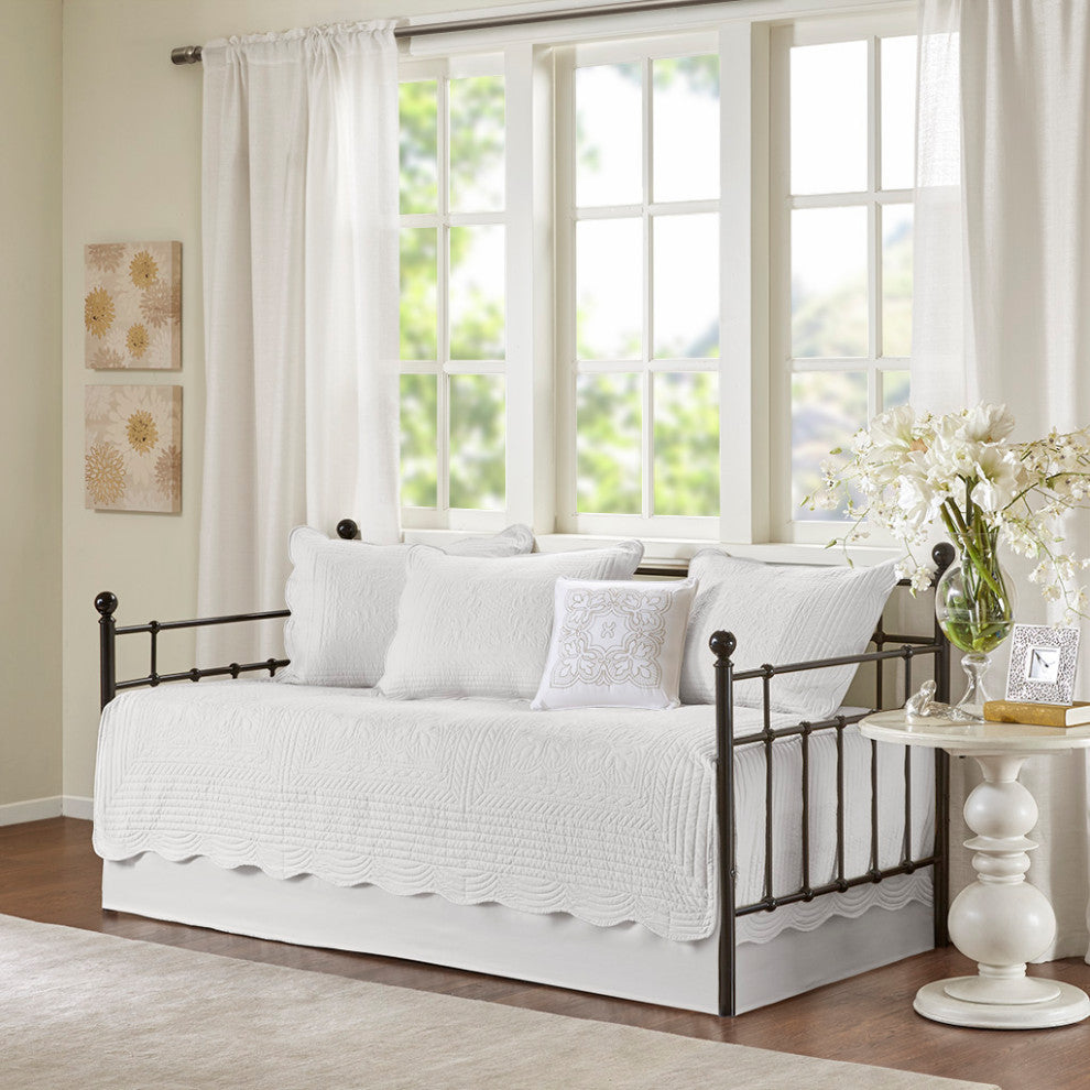 Madison Park Tuscany 6 Piece Reversible Scalloped Edge Daybed Cover Set, White