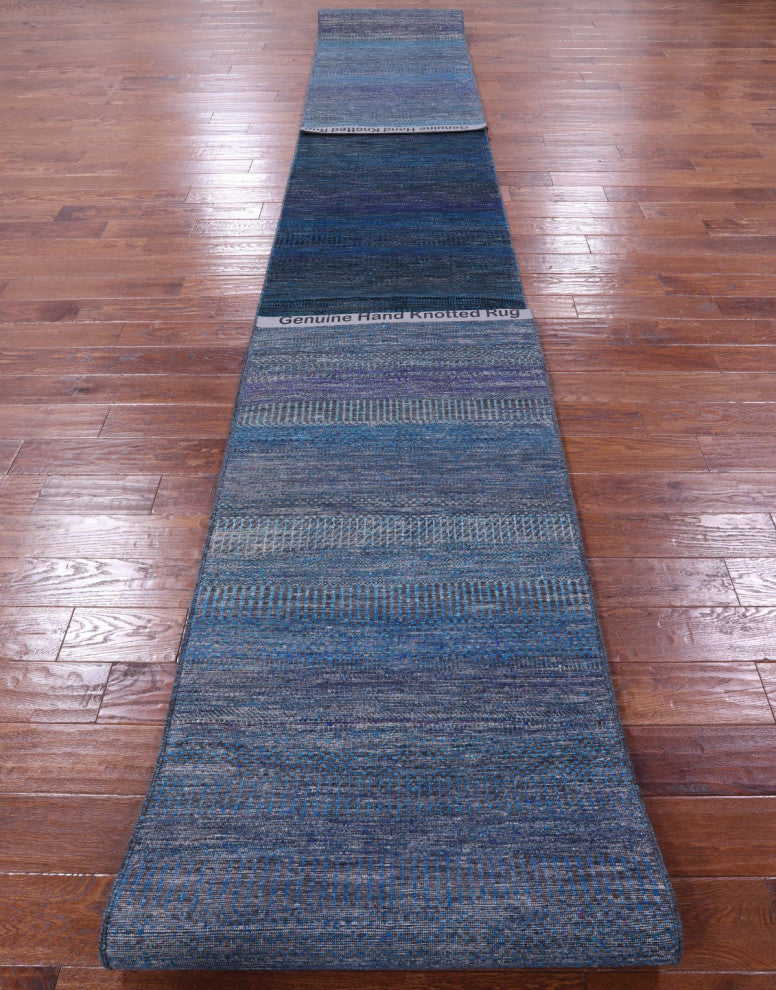 Savannah Gabbeh Hand Knotted Wool and Silk Runner Rug 2' 7" X 26' 2" Q8628