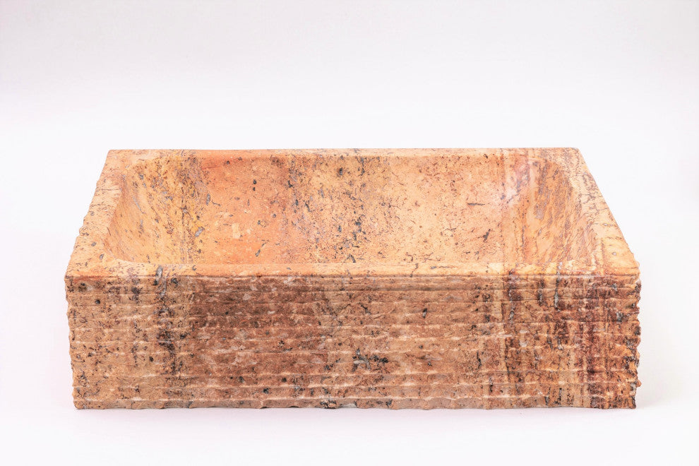 Natural Stone Vessel Bathroom Sink, Rustic Rectangular Stone Sink, Peach