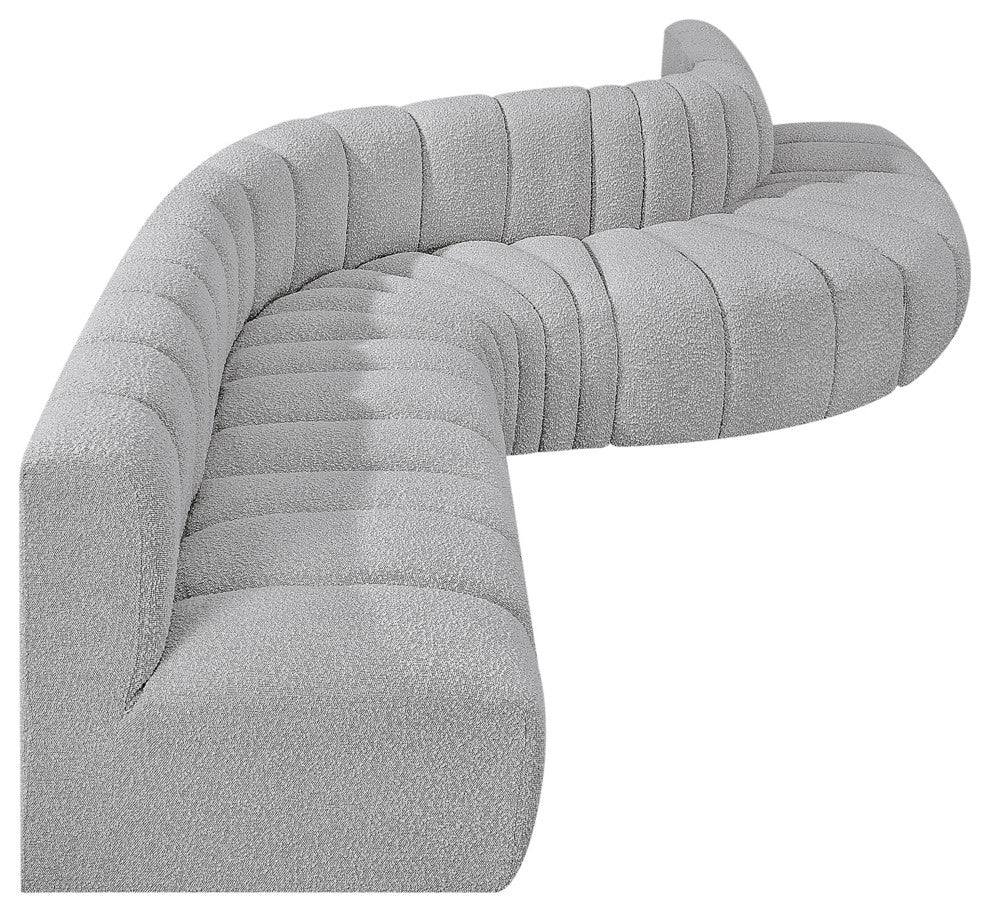 Arc Boucle Fabric Upholstered 7-Pc. S-Shaped Modular Sectional, Grey