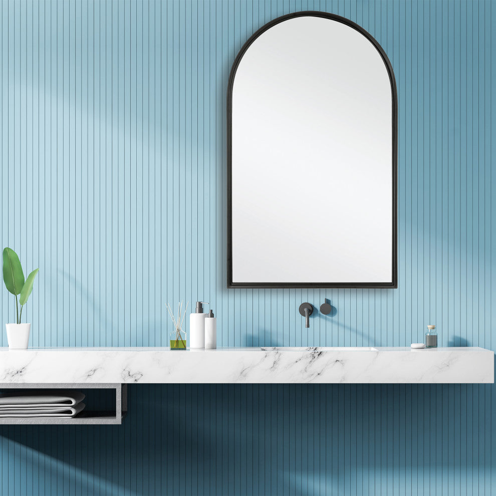 Annabelle 39" X 24" Arched Vanity Bathroom Wall Mirror, Matte Black