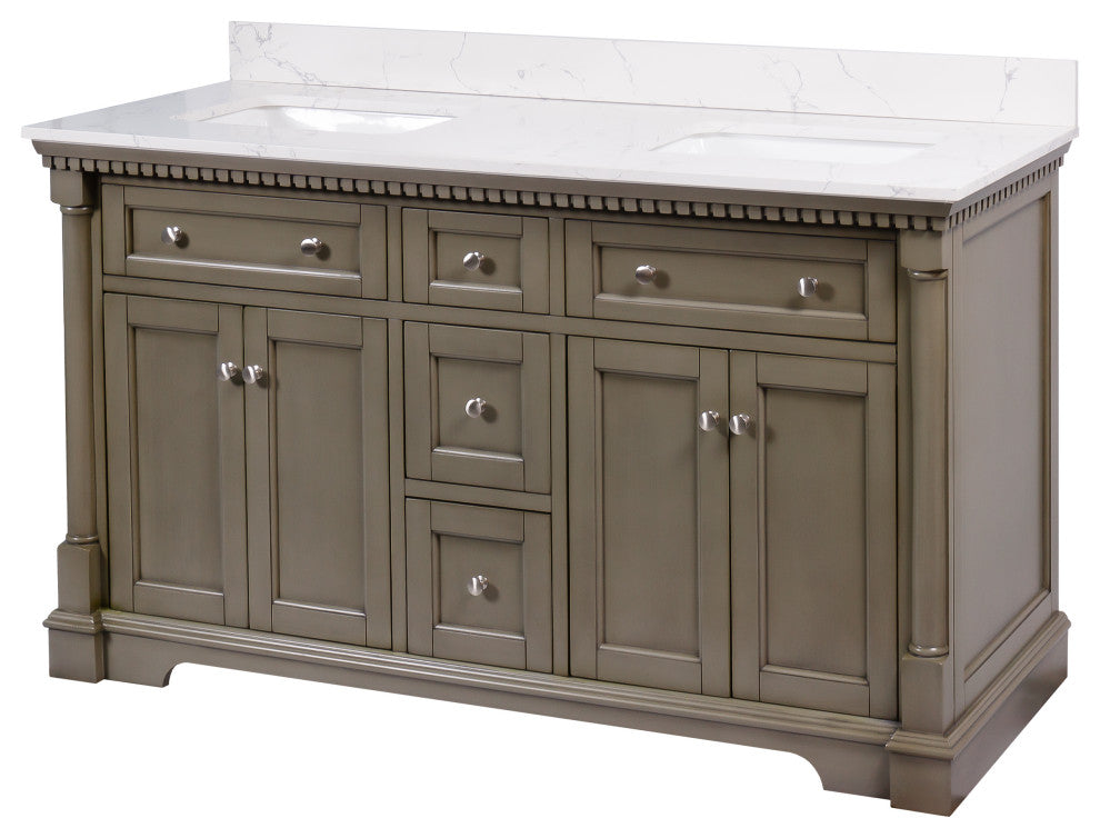 Sydney 60" Bathroom Vanity, Weathered Gray, Engineered Marble, Double Sink