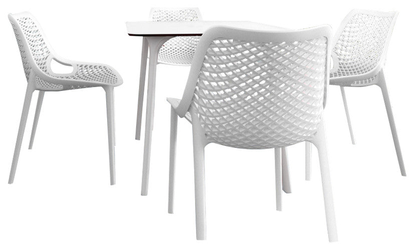 Air Maya Square Dining Set With White Table and 4 White Chairs