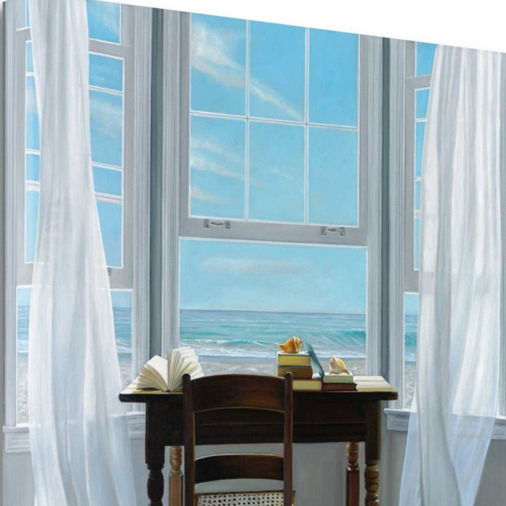35"Desk With Ocean View 4 Giclee Wrap Canvas Wall Art