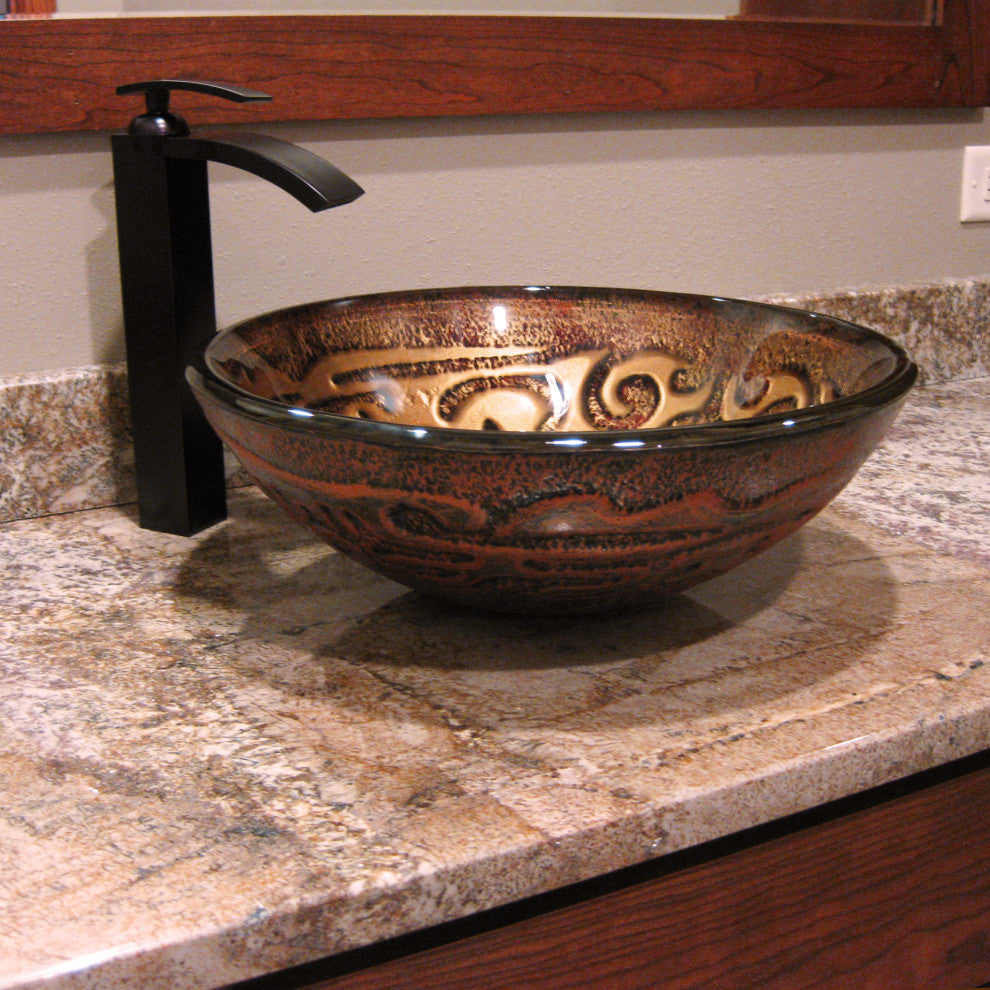 Mosaico Glass Vessel Sink and Drain, Oil Rubbed Bronze