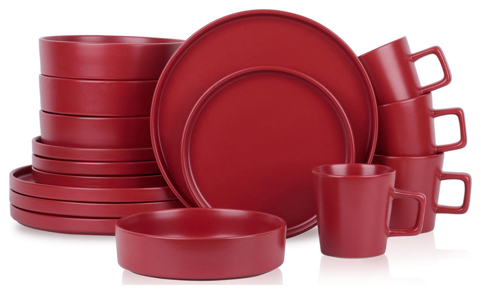 Stone Lain Cleo Stoneware 16 Piece Dinnerware Set, Red