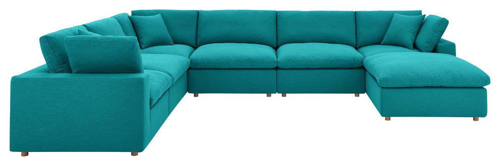 Commix Down Filled Overstuffed 7 Piece Sectional Sofa Set Teal