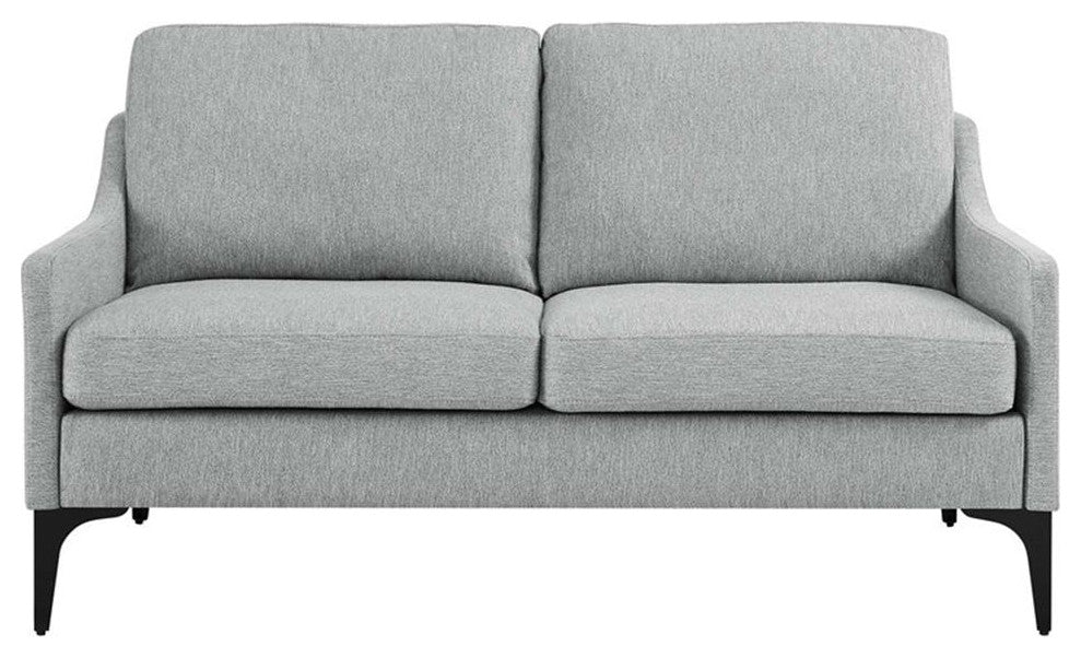 Modway Corland Upholstered Fabric and Metal Loveseat in Light Gray