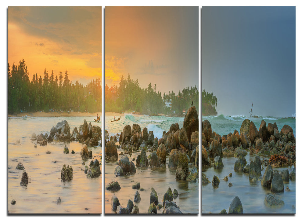 "Romantic Untouched Beach Sunset" Art Print Canvas, 3 Panels, 36"x28"